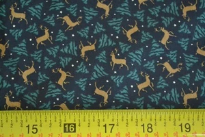 By 1/2 Yd, Brown Reindeer Green Trees, Thimbleberries, Mistletoe Mountain, B1118 - Picture 1 of 5