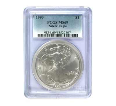 American Silver Eagle 1990 $1 MS69 PCGS Foto 1 de 3