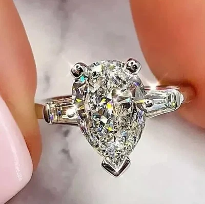 Anillo de compromiso mujer platino 950 diamantes IGI cultivado en laboratorio 3,00 quilates corte pera talla 6 Foto 1 de 4