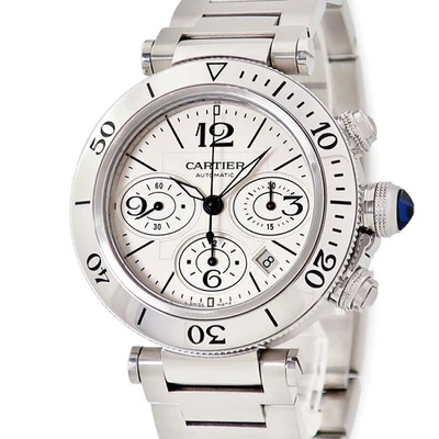 Reloj Cartier Pasha Seatimer Cronógrafo W31089M7 Plateado Usado #121010 Foto 1 de 4