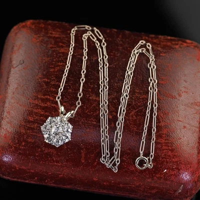 Старинный эдвардианский кулон из золота 14 карат и платины с кластером старых европейских бриллиантов - Изображение 1 из 4