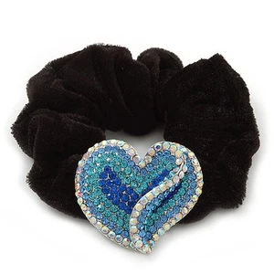 Rhodiniert Swarovski Kristall Crinkle "Herz" Pferdeschwanz schwarz Haar Scrunchie - Bild 1 von 4