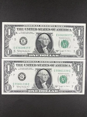 1963-B $1 Federal Reserve Joseph Barr Note (Lot of 2) - Image 1 of 4