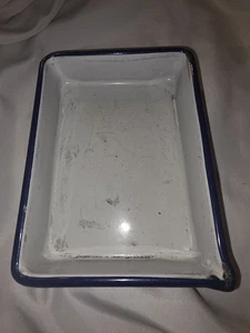 Vintage 6x8 Zoll weiß & blau Porzellan Metall Tablett, Dunkelkammer Entwickler Tablett - Bild 1 von 7