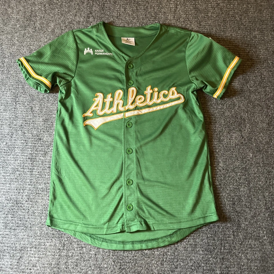 Camiseta de atletismo Oakland talla mediana juvenil hogar blanco logotipo béisbol MLB Foto 1 de 4