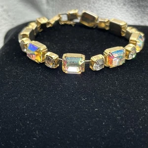 Vintage Iridescent AB / Aurora Borealis Rhinestone 7” Clasp Bracelet - Picture 1 of 8