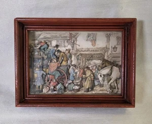 Anton Pieck Straßenszene handgeschnitten Papierkunst gerahmt 3D Schattenkasten Mischtechnik Vintage - Bild 1 von 11