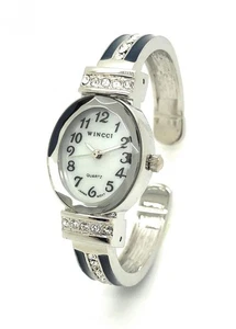 Wincci Ladies Small Oval Case Metal Bangle Cuff Fashion Quartz Watch Rhinestones - Picture 1 of 9