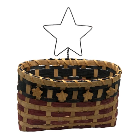 Americana Patriotic Hanging Basket Red Blue Wood Stars USA Mail Storage 9x6x5 Cover