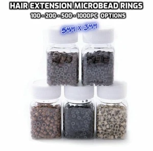 Hair Extension Micro Rings Beads 100-200-500-1000pcs - Silicone 5mm x 3mm Links - Picture 1 of 12