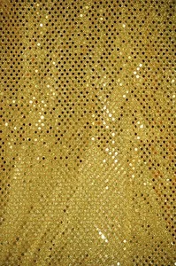 SEQUIN CONFETTI DISCO DOT KNIT DK GOLD FABRIC 3MM POLKA DOT PAGEANT DANCE CHEER - Picture 1 of 1
