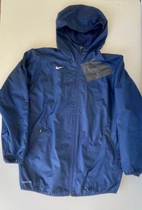 Nike Kids Storm Fit Jacket Blue Windbreak Size L (14 -16) Hood Rain Zipper Vent - Picture 1 of 11