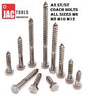HEX HEAD COACH SCREWS A2 STAINLESS STEEL FOR WOOD HEAVY DUTY BOLT M6 M8 M10 M12
