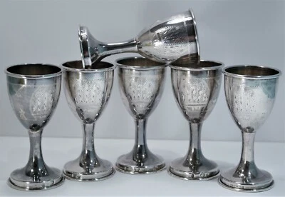 Seis tallos cordiales de plata 875 de origen ruso de Europa del Este principios del siglo XX Foto 1 de 4