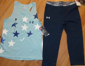 Under Armour sparkle stars tank top & cropped capris leggings NWT girls L YLG - Picture 1 of 2