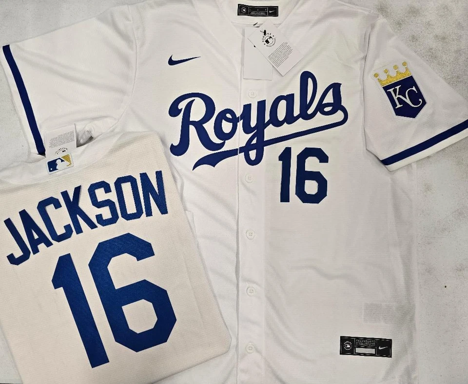 40401 Kansas City Royals WITT JR BRETT BO JACKSON CAMISETA 100% REAL BLANCA NUEVA CON ETIQUETAS Foto 1 de 1