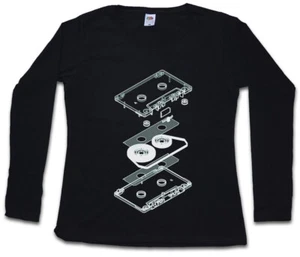 EXPLOSION AUDIO CASSETTE DAMEN LANGARM T-SHIRT 80s DJ MC Music VHS Tape Player - Picture 1 of 1