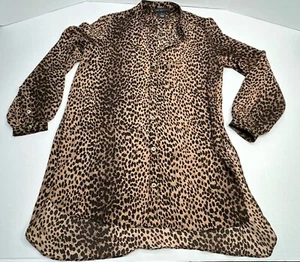 Joan Vass Long Button Down Tunic Blouse Women’s Medium Leopard Print Lightweight - Picture 1 of 9