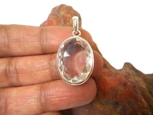 Oval Clear Quartz Sterling Silver 925 Gemstone Pendant - Picture 1 of 4