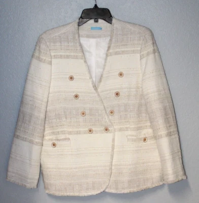 Chaqueta Blazer J. McLaughlin GRANDE Para Mujer Gris Crema Rayas Tweed Almohadillas para el Hombro Foto 1 de 4