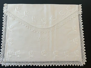 Vintage Nightdress Case/Pouch 100% Cotton Embroidered Envelope Design Lace Trim - Picture 1 of 11