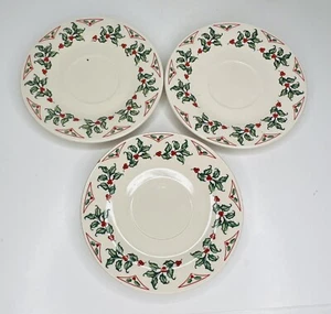 3 Vtg Gibson Saucers 6 1/4" Christmas Holly Berry Border *NO Cracks/Breaks READ - Picture 1 of 8