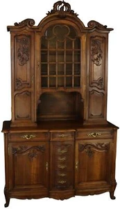 Cabinet Antique French Louis XV Rococo Walnut Wood 1900 Pretty Glass Door - Picture 1 of 12