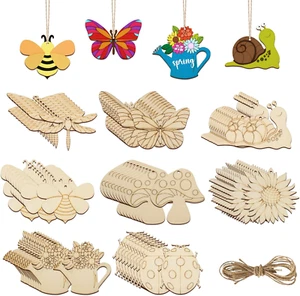 80PCS Wooden Spring Ornaments to Paint, 8 Styles DIY Blank Unfinished Wood Cutou - Picture 1 of 7
