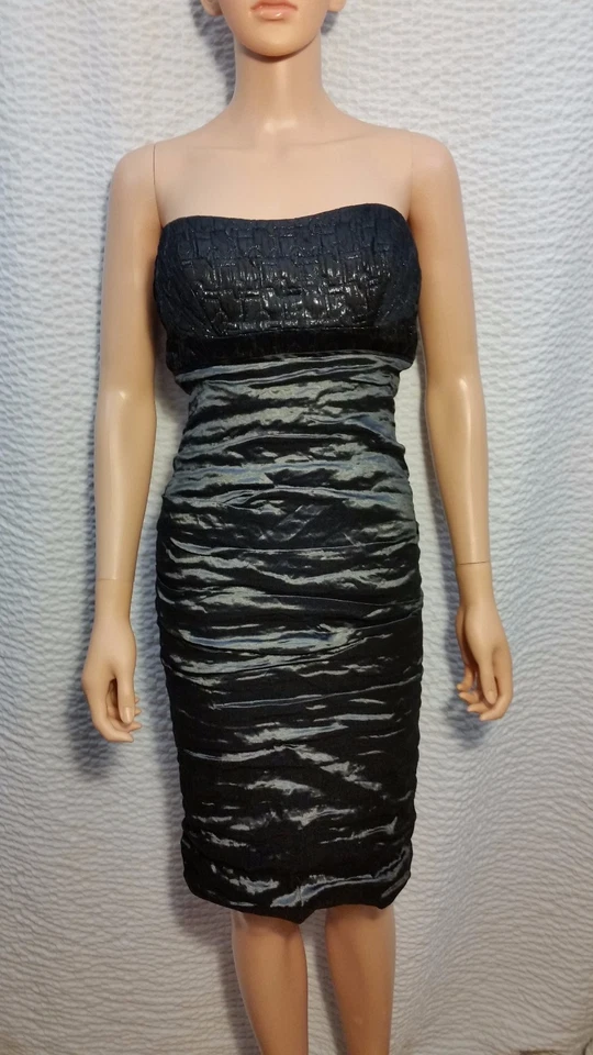 NEW Women Nicole Miller Black Metallic Crinkle Gown Ball Prom Cocktail Dress 8 - Image 1 of 4