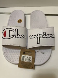 Champion Mens White Super Slide Split Script Sandals Size 12 Casual Summer - Picture 1 of 6