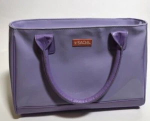 Sachi Insulated Lunch Bag Purple Patent Leather Zippered Cold Or Hot Bag 8x11x7 - Picture 1 of 4