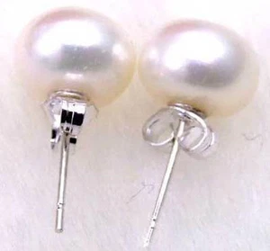 Sterling Silver AA Quality 8mm White Pearl Stud Post Earrings  - Picture 1 of 2