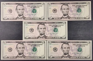 5x Sequential Uncirculated 2021 Five Dollar ($5) * STAR * Notes; B2 New York - Picture 1 of 2