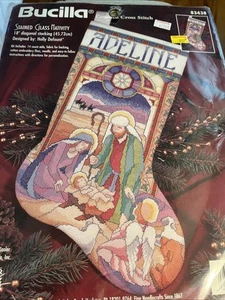 BUCILLA Stained Glass Nativity Cross Stitch 18" Christmas Stocking Kit 83438 NEW - Picture 1 of 9