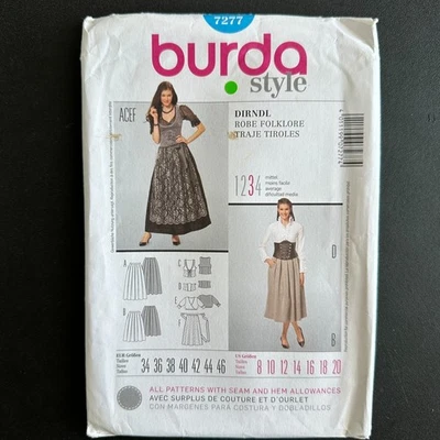 Burda 7277 Sew Pattern Sz 8-20 German Fest Skirt Corset Lacing Blouse Apron - Image 1 of 4