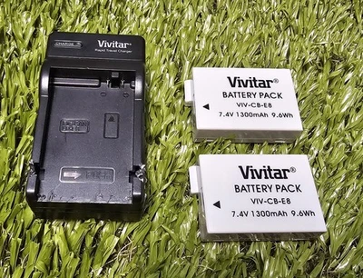 Vivitar 7.4V 1300mAh 9.6wh Replacement Batteries (2) & Rapid Charger For Canon  - Image 1 of 4