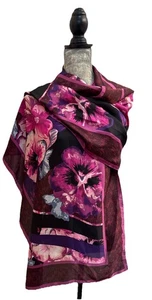 White House Black Market WHBM Floral Scarf Viola Oblong Cabernet NEW With Tags! - Picture 1 of 22