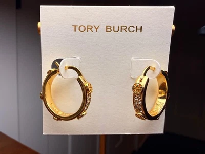 Pendientes de aro Tory Burch oro mini con pavé de cristales Foto 1 de 2