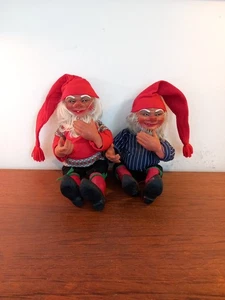 Vintage Arne Hasle Askim Norwegen Weihnachten Folklore Nisse Elfe/Wichtel Puppen X2 - Bild 1 von 20