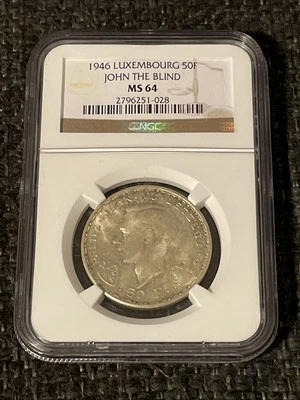1946 LUXEMBOURG  Silver 50 Francs NGC MS64 John the Blind - Image 1 of 2