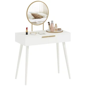 HOMCOM Modern Dressing Table w/ 2 Drawers Round Mirror for Bedroom White - Picture 1 of 11