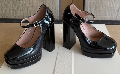 ZAPATOS MUJER RAMPAGE. TALLA: 6 PLATAFORMA TACONES ALTOS CHAROL NEGRO Foto 1 de 4