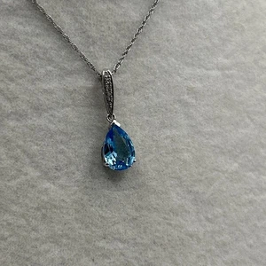 Topacio azul en forma de pera con fianza de zafiro blanco incrustado 925 ajuste/cadena de cuerda - Imagen 1 de 7