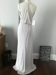 After Six Art Deco Draped Blouson Back Chiffon Maxi Dress Gray Bridesmaid Formal - Picture 1 of 12