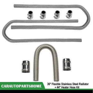 36" Stainless Steel Flexible Radiator + 44" Heater Hose Kit With Clamp Cover Kit - Picture 1 of 6