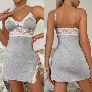Women Sexy Lace Chemise Nightgown Sleepwear V Neck Full Slip Sleep Dress US - Picture 1 of 20
