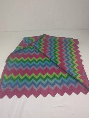 Manta de abuela audaz a rayas colores brillantes de ganchillo de colección 30"x54" Foto 1 de 4