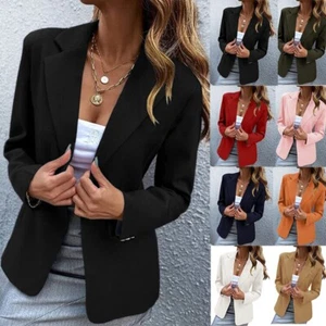 Mujeres Mangas Largas Chaqueta Sólida Blazer Traje Damas Antiguo Trabajo Oficina Abrigo Ajustado Prendas para el torso - Imagen 1 de 16