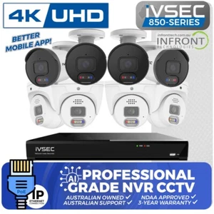 IVSEC 8MP 4K-UHD AI 2TB 8CH 4xBullet + 4xDome Cameras IP NVR CCTV Security Kit - Picture 1 of 12