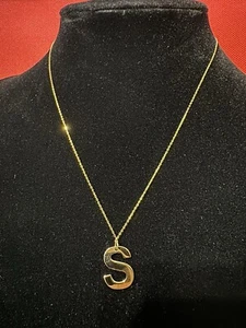 14k Solid Yellow Gold Script Letter S Necklaces Dainty Pendant for Women 16” - Picture 1 of 7